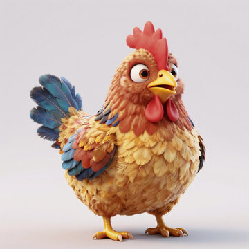 Whimsical Cartoon Chicken. Adorable Cartoon Chicken In A Charming Setting