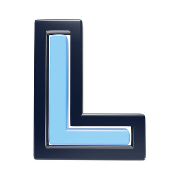 A3d rendered capital letter l featuring a dark navy blue outer frame and a smooth light blue inner core, isolated on a black background, showcasing a glossy finish and clean geometric typography