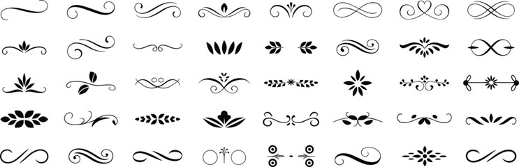 Obraz premium Elegant calligraphy flourishes and ornamental text dividers in minimalist black vector format