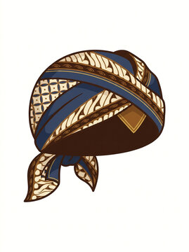 Traditional Indonesian batik headwear blangkon udeng vector icon illustration