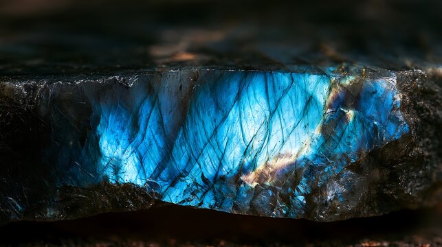 Stunning blue labradorite gemstone macro close up.