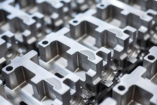 Industrial metal castings rest on a workshop floor after milling.
