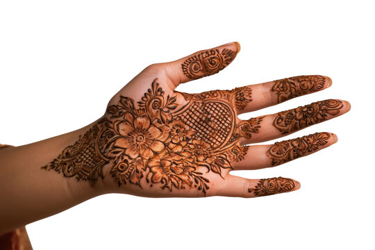 Elegant traditional bridal mehndi hand design with intricate geometric and floral patterns