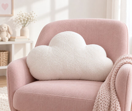 Cloud Shaped Cushion on Soft Pink Nursery Chair