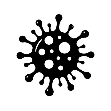 Black splatter with white circles on white background, abstract art design element, creative inkblot