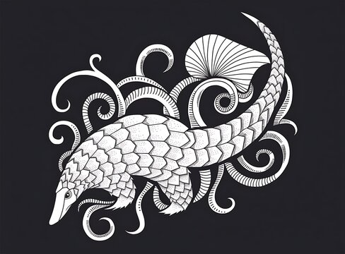 Detailed white octopus and turtle intricate vector illustration