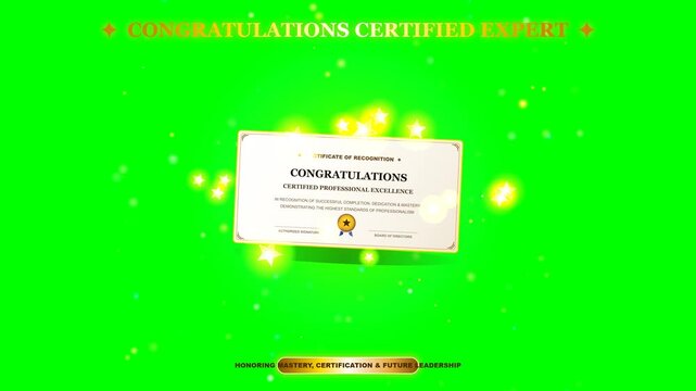 High-impact presentation certification overlay: 3D floating parchment certificate of honor with embossed gold foil borders, authentic golden certification seal, blue satin ribbon tails, laurel wreath