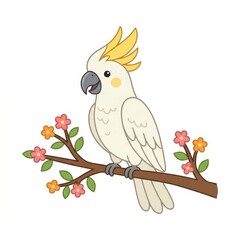 Fototapeta premium Cute cockatoo bird on flowering branch isolated on transparent background