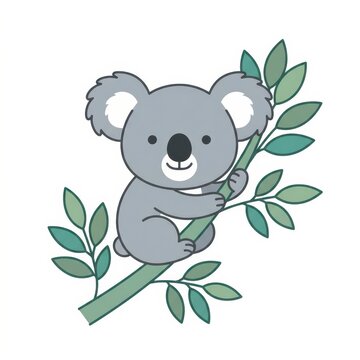 Cute koala on eucalyptus branch vector illustration