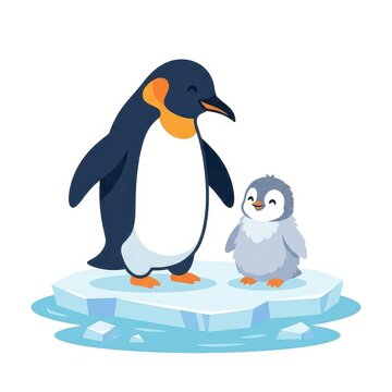 Cute penguin and chick on ice floe