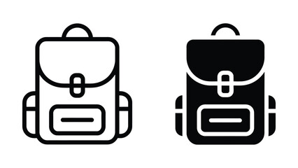 Stylized backpack icon vector illustration with outline and solid black design perfect for travel and outdoor themes © Innovation Galary