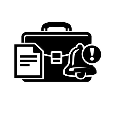 Notification Briefcase Document Alert Icon Black and White Vector Graphic