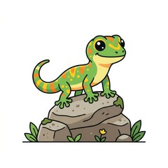 Obraz premium Cute cartoon gecko on a rock