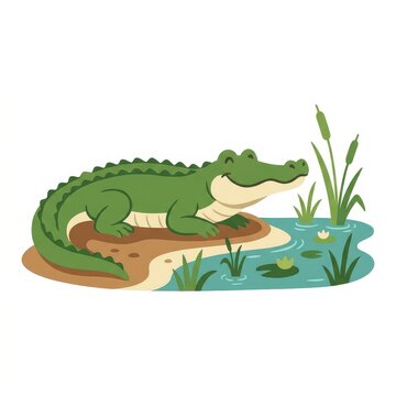 Cute alligator by water vector illustration