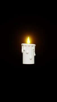 Animated white candle collection featuring one lit candle in multiple sizes on a black background, with warm glowing flame and melting wax for cozy, festive, or spooky visual themes.