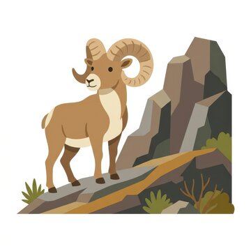 Bighorn sheep ram on rocky mountain vector illustration