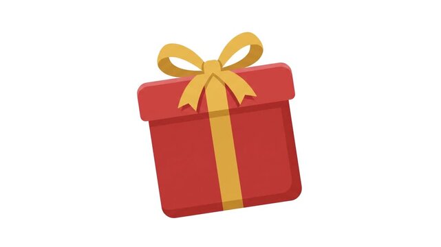 A simple red gift box with a yellow ribbon bow isolated on white background.