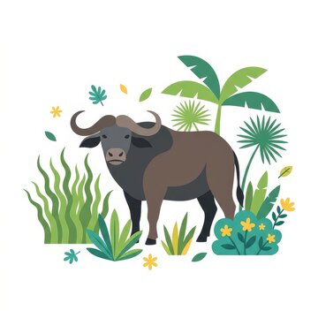 African buffalo in jungle vector illustration