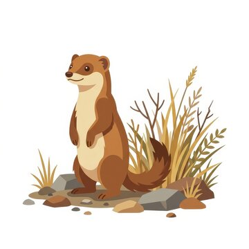 Cute cartoon ferret standing on white background