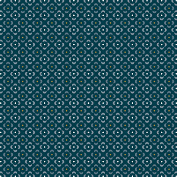 Small white flowers pattern doodle shapes motif continuous blue background. Modern floral fabric design textile swatch ladies dress, men's shirt all over print block.