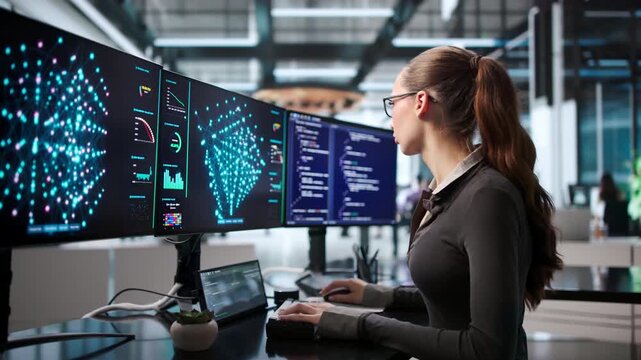 Data Scientist Woman Analyzing Neural Network Models