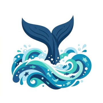 Whale tail in ocean waves vector illustration