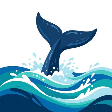 Whale tail diving into the ocean waves vector illustration