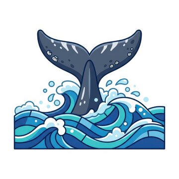 Cute whale tail diving into ocean waves