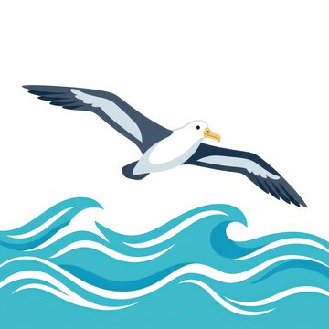 Albatross flying over ocean waves vector illustration