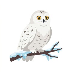 Obraz premium Cute snowy owl perched on a snowy branch