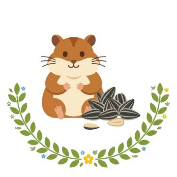 Cute hamster with sunflower seeds vector illustration
