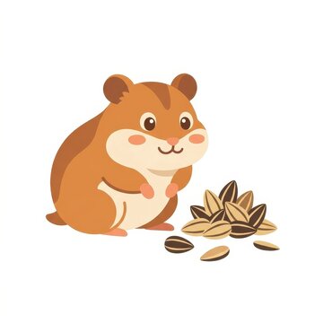 Cute hamster with sunflower seeds vector illustration