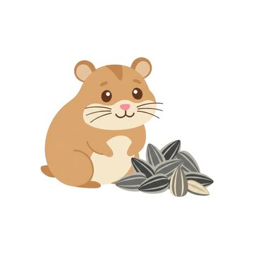 Cute hamster with sunflower seeds vector illustration