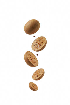 Sapodilla png fresh sapodilla slices png ripe fruit png falling pieces transparent image