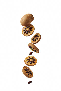 Ripe sapodilla png sapodilla slices png fresh fruit png falling pieces transparent image