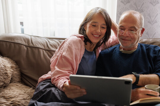 Couple using tablet