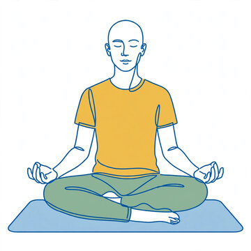 Bald man meditating in lotus pose on yoga mat mindfulness