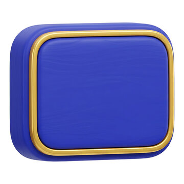 Blue box icon with gold trim border sitting closed and empty, glossy rounded rectangle design for luxury packaging, jewelry, and gift branding