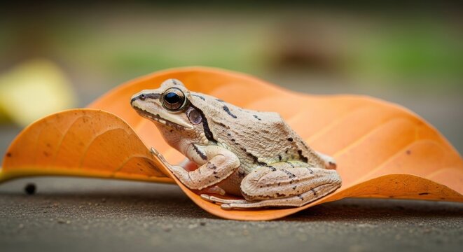 Small Brown Frog Resting on Natural Surface for Wildlife and Nature Concepts
