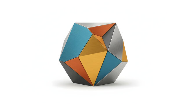 Brushed Metal Abstract Geometric Paperweight Isolated on White Background Studio Shot