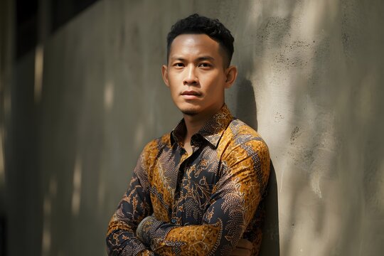 Serious man in casual jacket posing with arms crossed