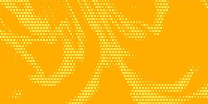 Yellow halftone pattern. Retro comic gradient background. Bright orange pixelated dotted texture overlay. Cartoon pop art faded gradient pattern.