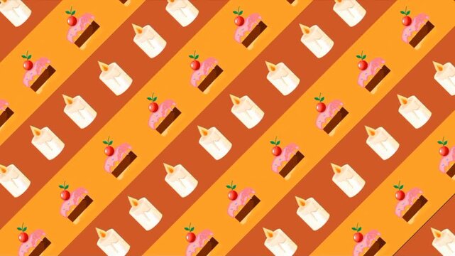 Diagonal pattern of animated birthday cakes