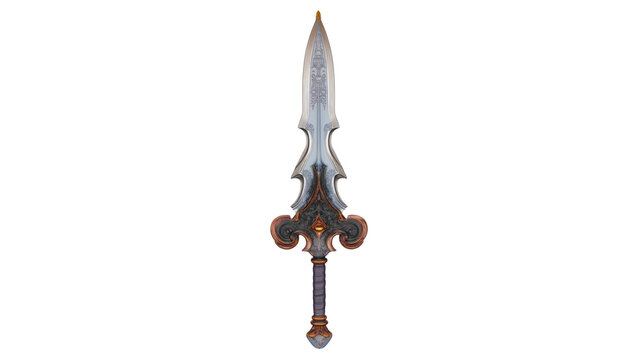 3d rendering sword with detailed design and ornate handle