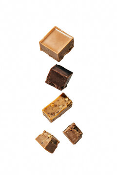 Floating delicious chocolate fudge cubes.