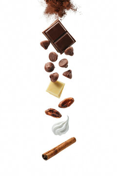 Various chocolate items falling vertically.