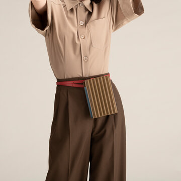 Beige Shirt Fashion With Red Belt Accessory