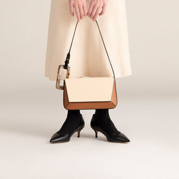 Minimalist Beige Handbag With Elegant Heels