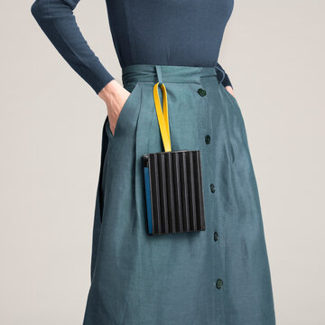Stylish Blue Skirt With Handbag Detail