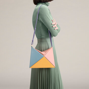 Pastel Geometric Handbag With Green Outfit